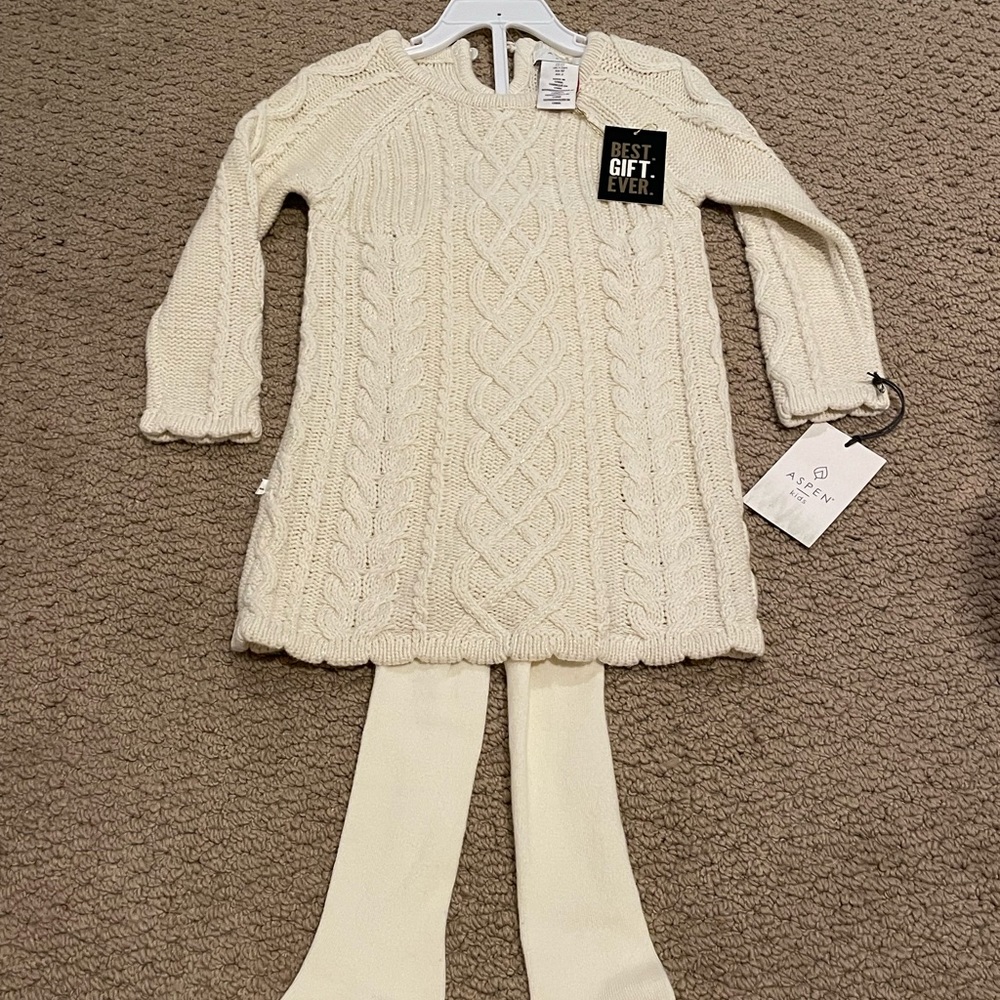 Aspen Kids Girls Cable Knit Sweater Tunic with Footed Leggings/Tights